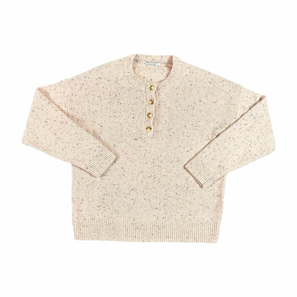 Abercrombie & Fitch Henley Sweater Beige Speckled Knit Crew Pullover Size L